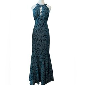 R&M Richards | Glitter Lace Mermaid Halter Gown (10)